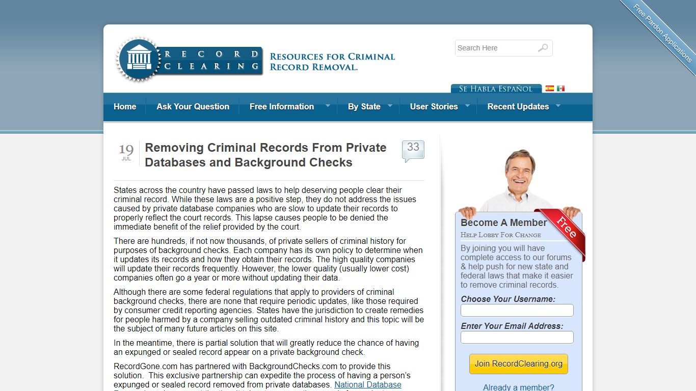Removing Criminal Records From Private Databases and Background Checks