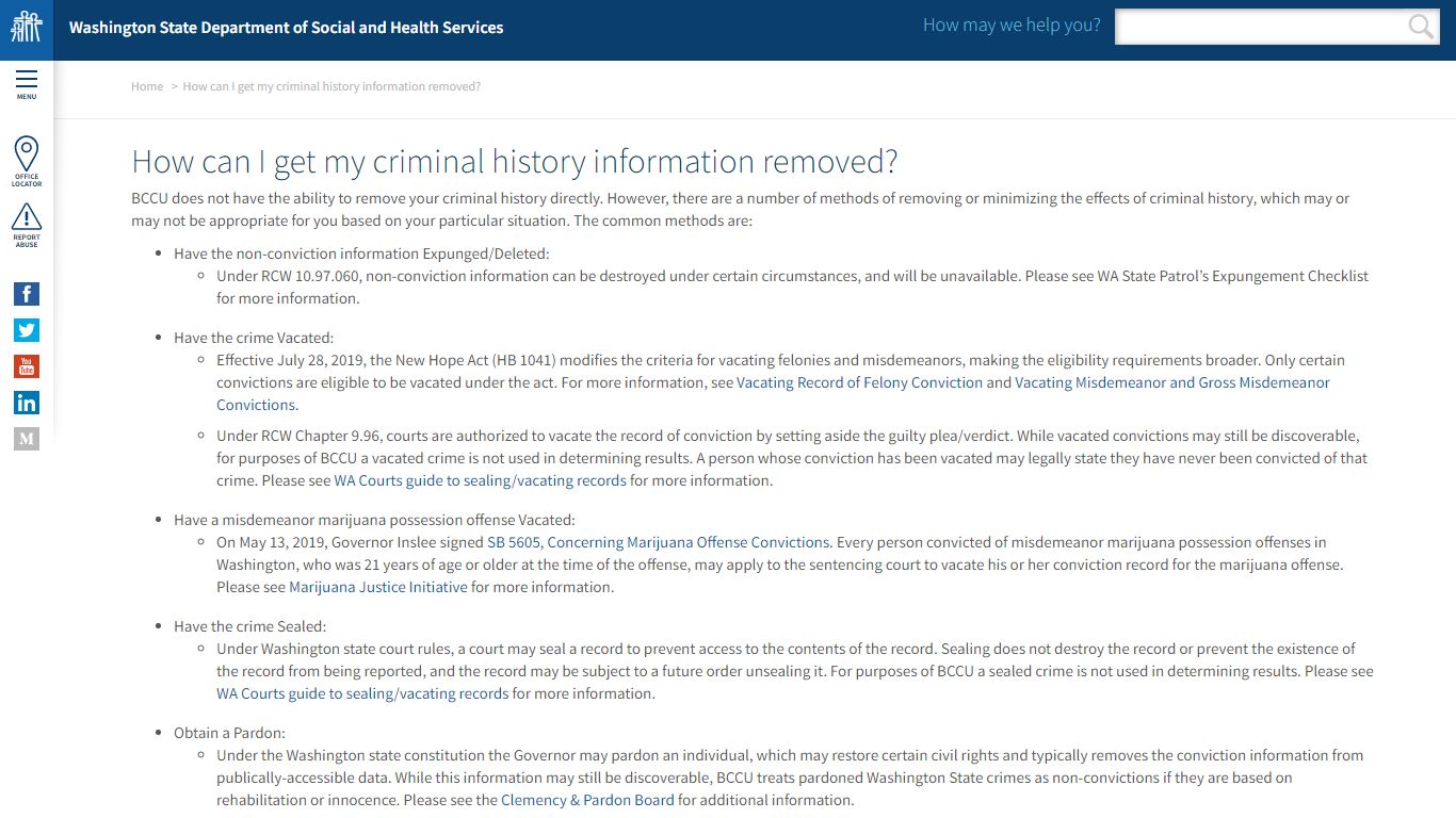 How can I get my criminal history information removed? | DSHS